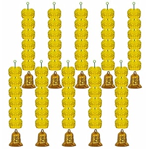 ihandikart artificial yellow super mini flower garland set traditional festive door hanging for mandir pooja amp home decor  14 inch  pack of 10 ihk-hv33601-10