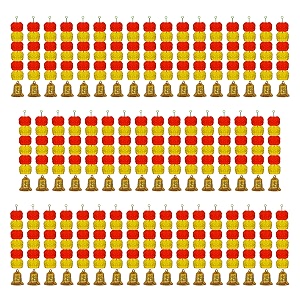 ihandikart artificial handmade 6 flower marigold super-mini garland with bell in the bottomflower decoration color yellow amp dark orange pack of 50 33604-50
