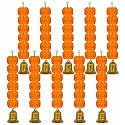 iHandikart Artificial Handmade 6 Flower Marigold Super-Mini Garland with Bell in The Bottom|Flower Decoration| Color Light Orange Pack of 10 (33608-10)