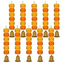 iHandikart Artificial Handmade 6 Flower Marigold Super-Mini Garland with Bell in the Bottom|Flower Decoration| Color Yellow &amp; Orange Pack of 10 (33606-10)