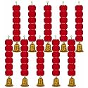 iHandikart Artificial Handmade 6 Flower Marigold Super-Mini Garland with Bell in the Bottom|Flower Decoration| Color Red Pack of 10 (33607-10)