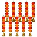iHandikart Artificial Handmade 6 Flower Marigold Super-Mini Garland with Bell in the Bottom|Flower Decoration| Color Light &amp; Dark Orange Pack of 10 (33605-10)