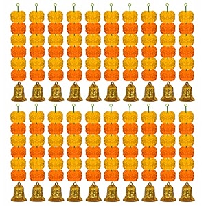 ihandikart marigold garland artificial super mini 6 genda fool with bell in the bottom used for festival decoration color yellow amp orange pack of 20 33606-20