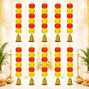 iHandikart Artificial Pack of 10 Marigold Flower Hanging with Golden Bell, 14 Inch Decorative Door &amp; Window Hanging for Diwali, Ganesh Chaturthi, Navratri &amp; Festive Home Decoration &amp; Mandir Decor