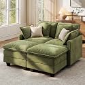 Ihanherry 57" Modular Sectional Cloud Sofa, Convertible Sofa Bed 4 Seat Chenille Couch with Movable Ottomans and 48" Deep Seat, Couches for Living Room, Green