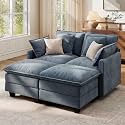 Ihanherry 57" Modular Sectional Cloud Sofa, Convertible Sofa Bed 4 Seat Chenille Couch with Movable Ottomans and 48" Deep Seat, Couches for Living Room, Blue