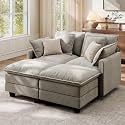 Ihanherry 57" Modular Sectional Cloud Sofa, Convertible Sofa Bed 4 Seat Chenille Couch with Movable Ottomans and 48" Deep Seat, Couches for Living Room, Grey