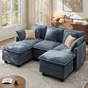 Ihanherry 83" Modular Sectional Cloud Sofa, U Shaped 5 Seat Chenille Couch with Movable Ottomans and 48" Deep Seat, Couches for Living Room, Blue