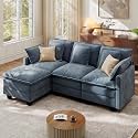 Ihanherry 83" Modular Sectional Cloud Sofa, L Shaped 4 Seat Chenille Couch with Movable Ottoman and 48" Deep Seat, Couches for Living Room, Blue