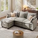 Ihanherry 83" Modular Sectional Cloud Sofa, L Shaped 4 Seat Chenille Couch with Movable Ottoman and 48" Deep Seat, Couches for Living Room, Grey