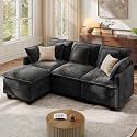 Ihanherry 83" Modular Sectional Cloud Sofa, L Shaped 4 Seat Chenille Couch with Movable Ottoman and 48" Deep Seat, Couches for Living Room, Black