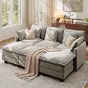 Ihanherry 83" Modular Sectional Cloud Sofa, Convertible Sofa Bed 6 Seat Chenille Couch with Movable Ottomans and 48" Deep Seat, Couches for Living Room, Grey