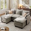 Ihanherry 83" Modular Sectional Cloud Sofa, U Shaped 5 Seat Chenille Couch with Movable Ottomans and 48" Deep Seat, Couches for Living Room, Grey