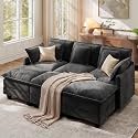 Ihanherry 83" Modular Sectional Cloud Sofa, Convertible Sofa Bed 6 Seat Chenille Couch with Movable Ottomans and 48" Deep Seat, Couches for Living Room, Black