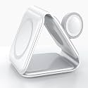 IHAO 3in1 Megnetic Attraction Wireless Charging Station Foldable Fast Charger for iPhone 15/14/13, iWatch &amp; AirPods 15W Charging Stand with Strong Magnet Fold to Stand Multi-Device Safe Charging-White