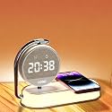 IHAO 4in1 Multifunctional Smart Alarm Clock with Wireless Charging Bright Adjustable Night Light 15W Fast Charger for Phone & Earbuds, 3 Group Alarms, Touch Control for Bedside Table-W001 White