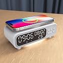 IHAO 5in1 Alarm Clock with Wireless Charging Night Light 15W Fast Charger for Phone and Headphone, LED Digital Display with Date & Temperature, Dimmable for Bedroom & Office-D15 Clock White