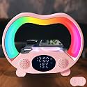 IHAO 6in1 Wireless Charging Station with Bluetooth Speaker Time&amp;Temperature Display Alarm Clock 7-Color LED Night Lights Fast Charger for Phone, Apple Watch, Earbuds Remote Control Auto Shutoff-Pink