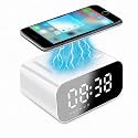 IHAO 7in1 Multifunctional Digital Alarm Clock with 15W Fast Wireless Charger Bluetooth Speaker LED Display Clock FM Radio TF Card, AUX Input, USB Port Dual Alarm for Bedroom and Office-BT510 White