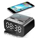 IHAO 7in1 Multifunctional Digital Alarm Clock with 15W Fast Wireless Charger Bluetooth Speaker LED Display Clock FM Radio TF Card, AUX Input, USB Port Dual Alarm for Bedroom and Office-BT510 Black