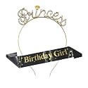 Ihs online Birthday Girl Black Sash and Princess Hairbend Golden Birthday Decoration Items for Girl (Pack Of 2)
