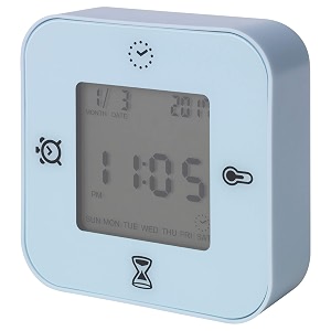 ikea klockis plastic thermometer alarm timer clock light blue