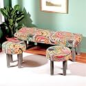 Ikiriya Asteria Sheesham Wood Bohemian 3+1+1 Seater Bench/Settees/Recamiers with 2 Stools in Israel Print Patchwork Kantha for Living Room | Bedroom | Hallway | Balcony | Home | Dining Room| Café