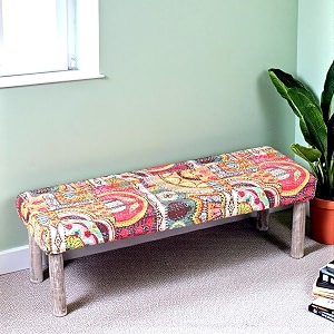 ikiriya cairo sheesham wood accent 3 seater benchsetteesrecamiers for living room  bedroom  hallway  balcony  home  dining room  caf  resort  hotel israel print patchwork kantha