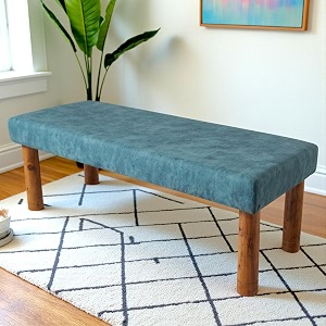 ikiriya cairo sheesham wood accent 3 seater benchsetteesrecamiers for living room  bedroom  hallway  balcony  home  dining room  caf  resort  hotel blue jacquard work fabric 1