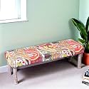 Ikiriya Cairo Sheesham Wood Accent 3 Seater Bench/Settees/Recamiers for Living Room | Bedroom | Hallway | Balcony | Home | Dining Room | CAF | Resort | Hotel (Israel Print Patchwork Kantha)