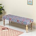 Ikiriya Cairo Sheesham Wood Accent 3 Seater Bench/Settees/Recamiers for Living Room | Bedroom | Hallway | Balcony | Home | Dining Room | CAF | Resort | Hotel (Bird Print Grey Kantha)