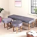 Ikiriya Cairo Sheesham Wood Accent 3+1+1 Seater Bench/Settees/Recamiers with 2 Stools in Iron Grey Velvet for Living Room | Bedroom | Hallway | Balcony | Home | Dining Room | Café | Resort |Hotel