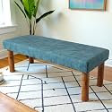 Ikiriya Cairo Sheesham Wood Accent 3 Seater Bench/Settees/Recamiers for Living Room | Bedroom | Hallway | Balcony | Home | Dining Room | CAF | Resort | Hotel (Blue Jacquard Work Fabric 1)
