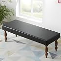 Ikiriya Cairo Sheesham Wood Accent 3 Seater Bench/Settees/Recamiers for Living Room | Bedroom | Hallway | Balcony | Home | Dining Room | CAF | Resort | Hotel (Black Leatherite)