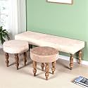 Ikiriya Cairo Sheesham Wood Accent 3+1+1 Seater Bench/Settees/Recamiers with 2 Stools in Beige Sparkle Velvet for Living Room | Bedroom | Hallway | Balcony | Home | Dining Room | Café | Resort
