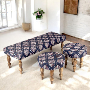 ikiriya cairo sheesham wood parisian solid wood 5 seater finish color - blue jacquard work fabric 5s diydo-it-yourself