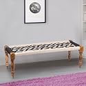 Ikiriya Hamilton Sheesham Wood 2 Seater Maachi Bench | Patio Bench in Black &amp; White Rope Canning (4 Feet Width; 1 Yr. Warranty)