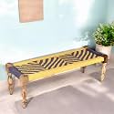 Ikiriya Hamilton Sheesham Wood 2 Seater Maachi Bench | Patio Bench in Yellow &amp; Purple Rope Canning (4 Feet Width; 1 Yr. Warranty)