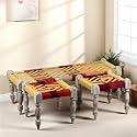 Ikiriya Hamilton Sheesham Wood Vintage 3+1+1 Seater Maachi Bench/Charpai/Khatiya/Rajasthani Traditional Settees/Recamiers with 2 Stools in Multi Colour Chindi &amp; Yellow Rope Canning for Living Room
