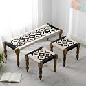 Ikiriya Sheesham Wood Maachi Bench Set with 2 Stools for Home Living Room and Outdoor -(Classic Black &amp; White Canning) - 48 x 17 x 16 Inch