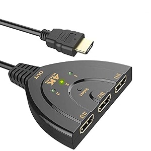 ikis - 3-port hdmi switch 4k 3x1 switcher automatic switching support ultra hd 3d hdr full hd 1080p hdcp hdmi splitter hub compatible with apple tv roku fire tv stick