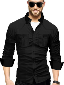 IKON FASHION Men Solid Casual Black Shirt