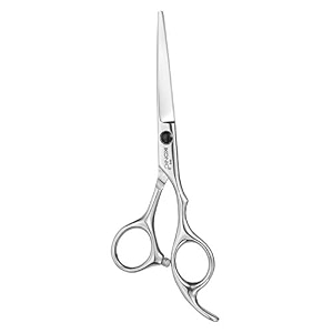 ikonic professional ik - j55 series 55 inch hair cutting scissor shears  stainless steel curved a-symmetrical handle silver black screws  hairdressing styling grooming beauty parlour use