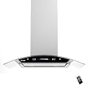 IKTCH 36-Inch Island Mount Range Hood, 900 CFM Ducted, Stainless Steel &amp; Tempered Glass, Gesture Sensing &amp; Touch Control, 4-Speed Fan