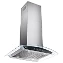 VIKIO HOME Upgraded 30 Inch Island Mount Range Hood, 1200 CFM Ducted Range Hood with 3 Speed Fan, Stainless Steel&amp; Tempered Glass with Gesture Sensing&amp;Touch Control Making life Smarter