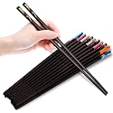 Iktu 5 Pairs Reusable Chopsticks Set - Fiberglass Japanese Chopsticks, Lightweight Easy to Use Chop Sticks with Case for Sushi, Noodles and Other Asian Food (Black Flower)
