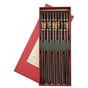 Iktu 5 Pairs Reusable Chopsticks Set - Natural Bamboo Japanese Chopsticks, Lightweight Easy to Use Chop Sticks with Case for Sushi, Noodles and Other Asian Food (Flower Design)