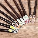 Iktu 5 Pairs Reusable Chopsticks Set - Natural Bamboo Japanese Chopsticks, Lightweight Easy to Use Chop Sticks with Case for Sushi, Noodles and Other Asian Food (Nails Design)