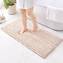 Bathroom Rugs 48" × 24" , Absorbent Microfiber Bath Rugs,Beige and White