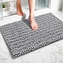 ILANGO Bathroom Rugs Light Grey 36x24, Soft Absorbent Chenille Bath Rugs